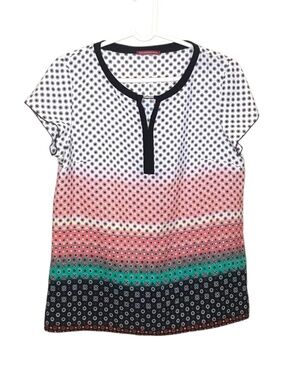 Women’s Blouse Short Sleeve Top Polka Dot Colorblock Size M